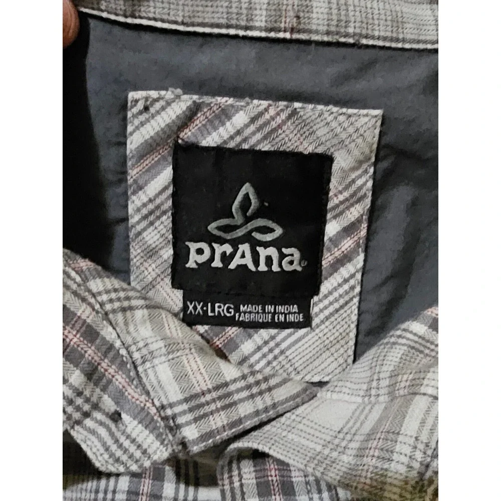 Prana‎ Holton Plaid Long Sleeve Button Up Shirt Men's Brown White Size 2XL